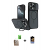 MARSİLYAN™- iPhone 16 Pro Max Kılıf İz Modern Prime - Siyah Buffer Hayalet Cam Ekran Koruyucu + Raze Metal Kamera Lens - CLTM