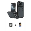 MARSİLYAN™- iPhone 16 Pro Max Kılıf İz Modern Prime - Siyah Buffer Hayalet Cam Ekran Koruyucu + PVD Metal Kamera Lens - GS