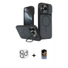 MARSİLYAN™- iPhone 16 Pro Max Kılıf İz Modern Prime - Siyah Buffer Hayalet Cam Ekran Koruyucu + Pers Alüminyum Kamera Lens - GS