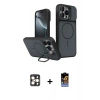 MARSİLYAN™- iPhone 16 Pro Max Kılıf İz Modern Prime - Siyah Buffer Hayalet Cam Ekran Koruyucu + PVD Metal Kamera Lens - GD