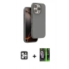 MARSİLYAN™- iPhone 16 Pro Max Kılıf Kıvılcım Çizgi Serisi - Şeffaf 360 Full Body Arka Koruyucu + Gümüş PVD Metal Kamera Lens
