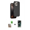 MARSİLYAN™- iPhone 16 Pro Max Kılıf Kıvılcım Çizgi Serisi - Siyah 360 Mat Full Body Arka Koruyucu + Raze Metal Kamera Lens - CLTM