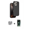 MARSİLYAN™- iPhone 16 Pro Max Kılıf Kıvılcım Çizgi Serisi - Siyah 360 Mat Full Body Arka Koruyucu + Pers Alüminyum Kamera Lens - GI