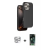MARSİLYAN™- iPhone 16 Pro Max Kılıf Kıvılcım Çizgi Serisi - Siyah 360 Mat Full Body Arka Koruyucu + Pers Alüminyum Kamera Lens - GS