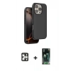 MARSİLYAN™- iPhone 16 Pro Max Kılıf Kıvılcım Çizgi Serisi - Siyah 360 Mat Full Body Arka Koruyucu + PVD Metal Kamera Lens - GS