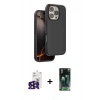 MARSİLYAN™- iPhone 16 Pro Max Kılıf Kıvılcım Çizgi Serisi - Siyah 360 Mat Full Body Arka Koruyucu + Bilvis Titan Kamera Lens - SH
