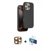 MARSİLYAN™- iPhone 16 Pro Max Kılıf Kıvılcım Çizgi Serisi - Siyah 3D Antistatik Cam Ekran Koruyucu + Pers Alüminyum Kamera Lens - CLTM