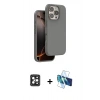 MARSİLYAN™- iPhone 16 Pro Max Kılıf Kıvılcım Çizgi Serisi - Siyah 3D Antistatik Cam Ekran Koruyucu + PVD Metal Kamera Lens - SH