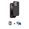MARSİLYAN™- iPhone 16 Pro Max Kılıf Kıvılcım Çizgi Serisi - Siyah 3D Antistatik Cam Ekran Koruyucu + PVD Metal Kamera Lens - GS