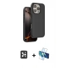MARSİLYAN™- iPhone 16 Pro Max Kılıf Kıvılcım Çizgi Serisi - Siyah 3D Antistatik Cam Ekran Koruyucu + PVD Metal Kamera Lens - SH
