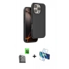 MARSİLYAN™- iPhone 16 Pro Max Kılıf Kıvılcım Çizgi Serisi - Siyah 3D Antistatik Cam Ekran Koruyucu + Raze Metal Kamera Lens - SH