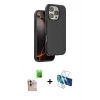 MARSİLYAN™- iPhone 16 Pro Max Kılıf Kıvılcım Çizgi Serisi - Siyah 3D Antistatik Cam Ekran Koruyucu + Raze Metal Kamera Lens - NLGY