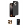 MARSİLYAN™- iPhone 16 Pro Max Kılıf Kıvılcım Çizgi Serisi - Siyah 3D Antistatik Hayalet Cam Ekran Koruyucu + Pers Alüminyum Kamera Lens - CLTM