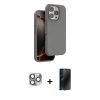 MARSİLYAN™- iPhone 16 Pro Max Kılıf Kıvılcım Çizgi Serisi - Siyah 3D Antistatik Hayalet Cam Ekran Koruyucu + Pers Alüminyum Kamera Lens - GI