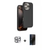 MARSİLYAN™- iPhone 16 Pro Max Kılıf Kıvılcım Çizgi Serisi - Siyah 3D Antistatik Hayalet Cam Ekran Koruyucu + Pers Alüminyum Kamera Lens - GI