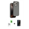 MARSİLYAN™- iPhone 16 Pro Max Kılıf Kıvılcım Çizgi Serisi - Siyah 3D Antistatik Hayalet Cam Ekran Koruyucu + Raze Metal Kamera Lens - BZ