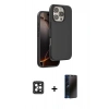 MARSİLYAN™- iPhone 16 Pro Max Kılıf Kıvılcım Çizgi Serisi - Siyah 3D Antistatik Hayalet Cam Ekran Koruyucu + PVD Metal Kamera Lens - SH