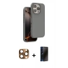MARSİLYAN™- iPhone 16 Pro Max Kılıf Kıvılcım Çizgi Serisi - Siyah 3D Antistatik Hayalet Cam Ekran Koruyucu + Pers Alüminyum Kamera Lens - CLTM