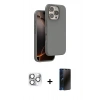 MARSİLYAN™- iPhone 16 Pro Max Kılıf Kıvılcım Çizgi Serisi - Siyah 3D Antistatik Hayalet Cam Ekran Koruyucu + Pers Alüminyum Kamera Lens - GS
