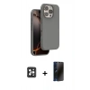 MARSİLYAN™- iPhone 16 Pro Max Kılıf Kıvılcım Çizgi Serisi - Siyah 3D Antistatik Hayalet Cam Ekran Koruyucu + PVD Metal Kamera Lens - SH
