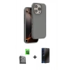 MARSİLYAN™- iPhone 16 Pro Max Kılıf Kıvılcım Çizgi Serisi - Siyah 3D Antistatik Hayalet Cam Ekran Koruyucu + Raze Metal Kamera Lens - SH
