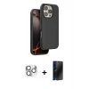 MARSİLYAN™- iPhone 16 Pro Max Kılıf Kıvılcım Çizgi Serisi - Siyah 3D Antistatik Hayalet Cam Ekran Koruyucu + Pers Alüminyum Kamera Lens - GS