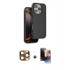 MARSİLYAN™- iPhone 16 Pro Max Kılıf Kıvılcım Çizgi Serisi - Siyah 3D Antistatik Mat Seramik Nano Ekran Koruyucu + Pers Alüminyum Kamera Lens - CLTM