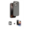 MARSİLYAN™- iPhone 16 Pro Max Kılıf Kıvılcım Çizgi Serisi - Siyah 3D Antistatik Mat Seramik Nano Ekran Koruyucu + PVD Metal Kamera Lens - GS