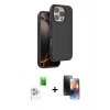 MARSİLYAN™- iPhone 16 Pro Max Kılıf Kıvılcım Çizgi Serisi - Siyah 3D Antistatik Mat Seramik Nano Ekran Koruyucu + Raze Metal Kamera Lens - BZ