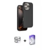 MARSİLYAN™- iPhone 16 Pro Max Kılıf Kıvılcım Çizgi Serisi - Siyah Bilvis 5in1 3D Magic Cam Ekran Koruyucu + Gümüş Pers Alüminyum Kamera Lens