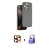 MARSİLYAN™- iPhone 16 Pro Max Kılıf Kıvılcım Çizgi Serisi - Siyah Bilvis 5in1 5D Magic Hayalet Cam Ekran Koruyucu + Çöl Titanyum Pers Alüminyum Kamera Lens