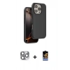 MARSİLYAN™- iPhone 16 Pro Max Kılıf Kıvılcım Çizgi Serisi - Siyah Buffer Hayalet Cam Ekran Koruyucu + Pers Alüminyum Kamera Lens - GI