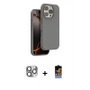 MARSİLYAN™- iPhone 16 Pro Max Kılıf Kıvılcım Çizgi Serisi - Siyah Buffer Hayalet Cam Ekran Koruyucu + Pers Alüminyum Kamera Lens - GI