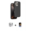 MARSİLYAN™- iPhone 16 Pro Max Kılıf Kıvılcım Çizgi Serisi - Siyah Buffer Hayalet Cam Ekran Koruyucu + Pers Alüminyum Kamera Lens - GS