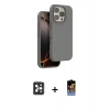 MARSİLYAN™- iPhone 16 Pro Max Kılıf Kıvılcım Çizgi Serisi - Siyah Buffer Hayalet Cam Ekran Koruyucu + PVD Metal Kamera Lens - SH