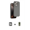 MARSİLYAN™- iPhone 16 Pro Max Kılıf Kıvılcım Çizgi Serisi - Siyah Joko Magic 5D Hayalet Cam + Gümüş PVD Metal Kamera Lens