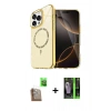 MARSİLYAN™- iPhone 16 Pro Max Kılıf Kıvılcım Form Prime - Şeffaf 360 Full Body Arka Koruyucu + Çöl Titanyum Raze Metal Kamera Lens