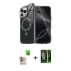 MARSİLYAN™- iPhone 16 Pro Max Kılıf Kıvılcım Form Prime - Şeffaf 360 Full Body Arka Koruyucu + Natural Grey Raze Metal Kamera Lens