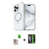 MARSİLYAN™- iPhone 16 Pro Max Kılıf Kıvılcım Form Prime - Şeffaf 360 Full Body Arka Koruyucu + Natural Grey Raze Metal Kamera Lens