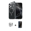 MARSİLYAN™- iPhone 16 Pro Max Kılıf Kıvılcım Form Prime - Siyah 3D Antistatik Hayalet Cam Ekran Koruyucu + Pers Alüminyum Kamera Lens - GS
