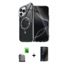 MARSİLYAN™- iPhone 16 Pro Max Kılıf Kıvılcım Form Prime - Siyah 3D Antistatik Hayalet Cam Ekran Koruyucu + Raze Metal Kamera Lens - SH