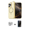 MARSİLYAN™- iPhone 16 Pro Max Kılıf Kıvılcım Form Prime - Siyah 3D Antistatik Hayalet Cam Ekran Koruyucu + Pers Alüminyum Kamera Lens - GS