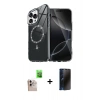 MARSİLYAN™- iPhone 16 Pro Max Kılıf Kıvılcım Form Prime - Siyah 3D Antistatik Hayalet Cam Ekran Koruyucu + Raze Metal Kamera Lens - NLGY
