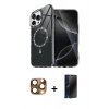 MARSİLYAN™- iPhone 16 Pro Max Kılıf Kıvılcım Form Prime - Siyah 3D Antistatik Hayalet Cam Ekran Koruyucu + Pers Alüminyum Kamera Lens - CLTM