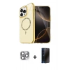 MARSİLYAN™- iPhone 16 Pro Max Kılıf Kıvılcım Form Prime - Siyah 3D Antistatik Hayalet Cam Ekran Koruyucu + Pers Alüminyum Kamera Lens - GI
