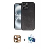 MARSİLYAN™- iPhone 16 Pro Max Kılıf Kıvılcım Işık Serisi - Siyah 3D Antistatik Cam Ekran Koruyucu + Pers Alüminyum Kamera Lens - CLTM