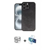 MARSİLYAN™- iPhone 16 Pro Max Kılıf Kıvılcım Işık Serisi - Siyah 3D Antistatik Cam Ekran Koruyucu + Pers Alüminyum Kamera Lens - GS