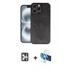 MARSİLYAN™- iPhone 16 Pro Max Kılıf Kıvılcım Işık Serisi - Siyah 3D Antistatik Cam Ekran Koruyucu + PVD Metal Kamera Lens - GS