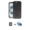MARSİLYAN™- iPhone 16 Pro Max Kılıf Kıvılcım Işık Serisi - Siyah 3D Antistatik Cam Ekran Koruyucu + PVD Metal Kamera Lens - SH