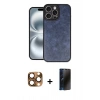MARSİLYAN™- iPhone 16 Pro Max Kılıf Kıvılcım Işık Serisi - Siyah 3D Antistatik Hayalet Cam Ekran Koruyucu + Pers Alüminyum Kamera Lens - CLTM